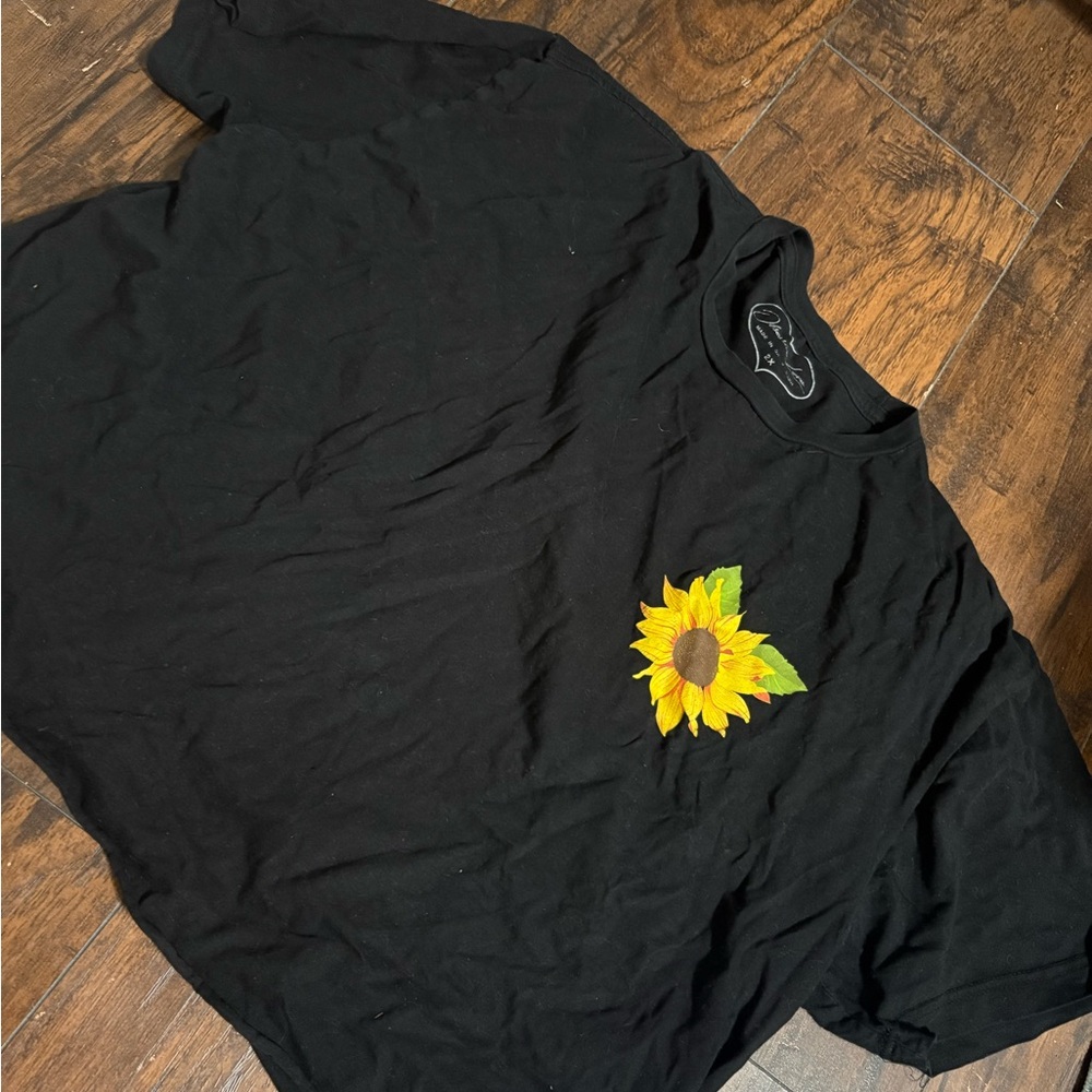 Black T-Shirt with Sunflower Design
